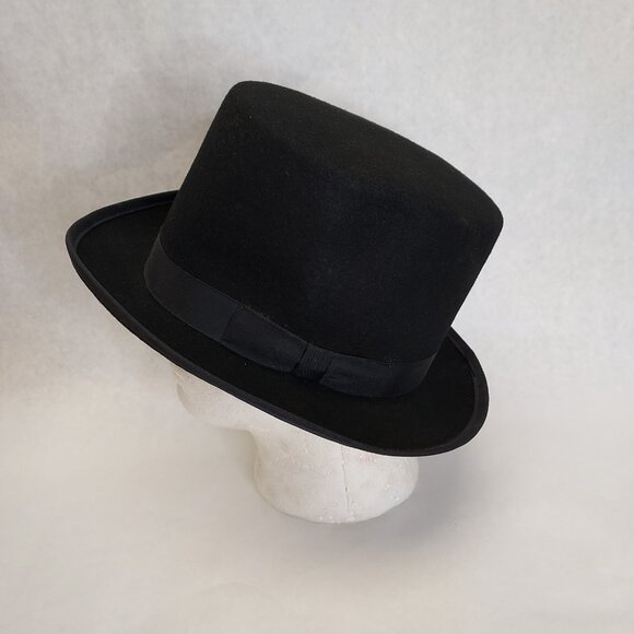 New York Hat Co Top Hat Women's M Wool Felt Classic Black Short Crown Flower Pin - Picture 6 of 16
